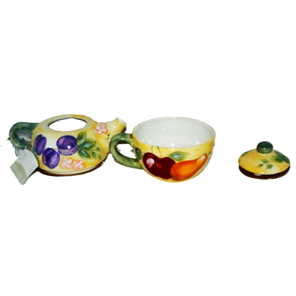 Vintage Fruit Hand-Painted Stackable Ceramic Tea For One Teapot & Cup Set - Picture 4 of 8